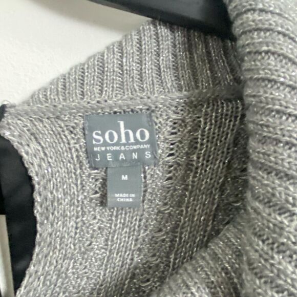 Soho NY & Co Jeans Sweater Charcoal Melange Off Shoulder Tie Back Women's Size M - Picture 7 of 8